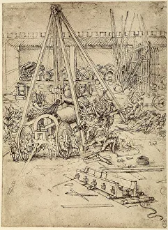 Royal Library Of Windsor Collection Imprime: Study of cannons and windlasses