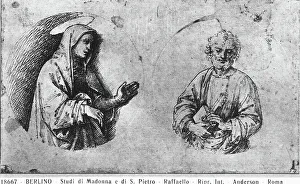 Renaissance Baroque Styles Period Imprime: Study of a Madonna and a St. Peter. Drawing attributed to Raphael, in Berlin