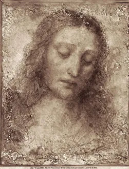Impresiones de Representación de la cara de Jesucristo en una obra al fresco realizada por el maestro Leonardo da Vinci como estudio previo para La Última Cena en la iglesia de Santa María las Gracias en Milán Lombardía Imprime: Afresco del volto de Cristo realizado por Leonardo da Vinci como estudio previo para La Última Cena en la iglesia de
