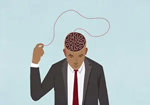 Mental Health Awareness Image Imprime: Businessman pulling at brain string