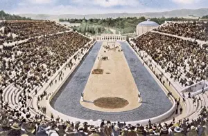 Olímpico Imprime: Vista en ángulo alto de un estadio, Estadio Olímpico, Atenas, Grecia, c.1906.