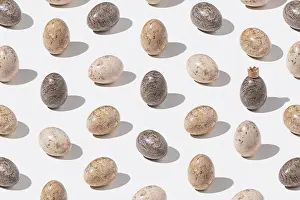 Easter Egg Design Imprime: Pattern with decorated easter eggs on light gray background. Min