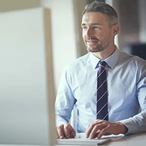 Businessman Thinking Imprime: Thinking, typing and man with computer