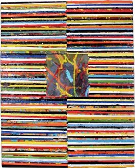 Obras De Arte Contemporáneo Imprime: Líneas de colores variados se mueven sobre la superficie del encaustico.