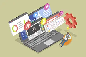 Computer Software Development Imprime: 3D Isometric Flat Illustration of Web Developer