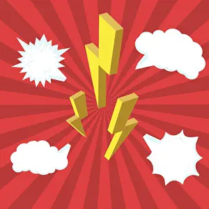 Thunderstorm Mood Illustration Imprime: 3D Isometric Flat Vector Illustration of Comic Flash