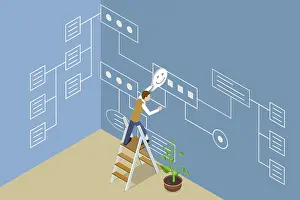 Flat Vector Illustration Imprime: 3D Isometric Flat Vector Illustration of Workflow Process Or Scheme