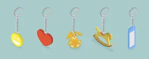 Romantic Gift Ideas Imprime: 3D Isometric Flat Vector Set of Keychains