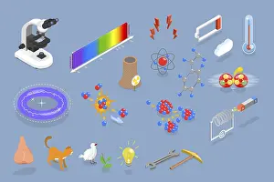 Educational Institution Graphics Imprime: 3D Isometric Flat Vector Set of Physics Items
