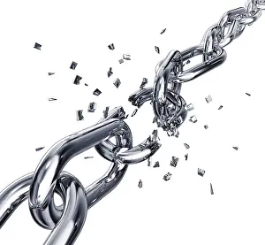 Deserted Mountain Peak Landscape Imprime: 3D rendering of a broken chain