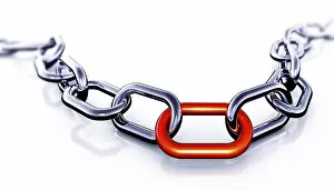 Teamwork And Partnership Concept Imprime: 3D rendering of a chain with a red link