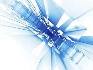 Blue Fractal Art Imprime: Abstract blue and white background - computer-generated image