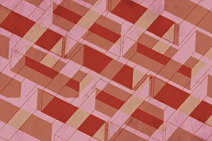 Modern Architectural Style Imprime: An abstract geometric pattern featuring overlapping red translucent shapes creating a complex and dynamic visual effect