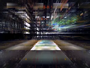 Futuristic Cityscape Imprime: Abstract technology background with perspective effect