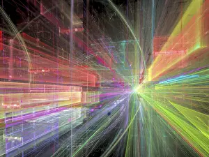 Futuristic Cityscape Imprime: Abstract technology perspective background - computer-generated 3d illustration