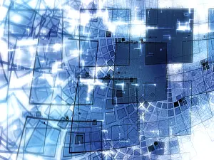 Abstract Fractal Art Imprime: Abstract white and blue technology background - computer-generated image