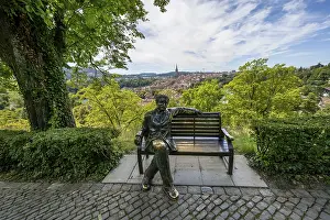 Swiss Cityscape Photography Imprime: Albert Einstein sitting on a bench