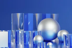 Minimalist Architectural Style Imprime: An array of geometric forms cast in blue illuminates a stunning 3D technological environment