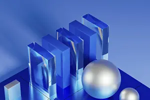 Blue Geometric Forms Imprime: An array of geometric forms cast in blue illuminates a stunning 3D technological environment