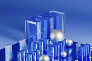Blue Geometric Forms Imprime: An array of geometric forms cast in blue illuminates a stunning 3D technological environment