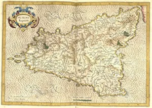 Impresión enmarcada : Atlas, mapa de 1623, Sicilia, Italia.
