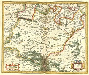 Digitally Restored Engravings Imprime: Atlas, map from 1623, Thuringia
