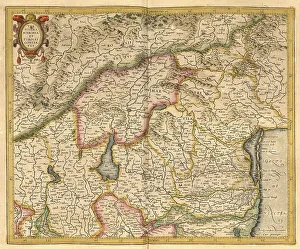 Europe Symbolic Picture Imprime: Atlas, map from 1623, Tyrol, Emilia Romagna