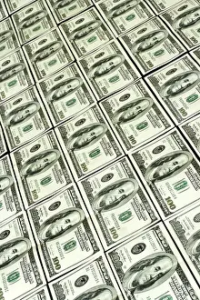 US Dollar Note Background Imprime: Background of rows hundred dollars bank notes
