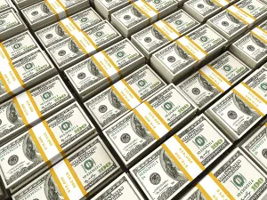White Background Currency Imprime: Background of rows of US dollars bundles