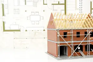 Brick Building Architecture Imprime: Bare brickwork model with construction plan