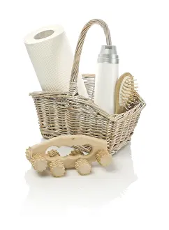 Personal Hygiene Items Imprime: Basket with objects and masseur
