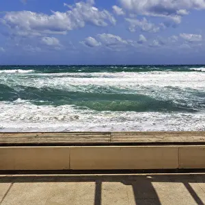 Natural Preserve Spain Europe Imprime: Empty bench with view of the surf