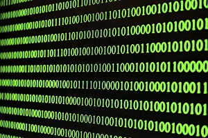 Digital Data Transmission Imprime: Binary code, green numbers on black