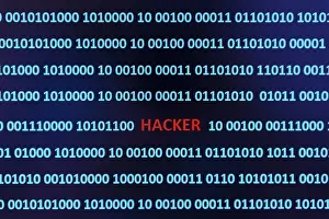 Data Transmission Online Imprime: Binary code with the word hacker, Austria