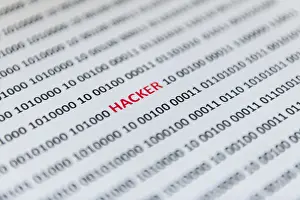 Online Data Transmission Imprime: Binary code with the word hacker, Austria