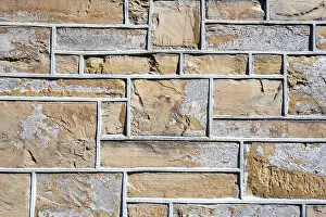 Textured Stone Wall Imprime: Bordered bricks, house facade, background image