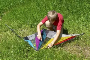 Flying A Stunt Kite Imprime: Boy assembles a stunt kite