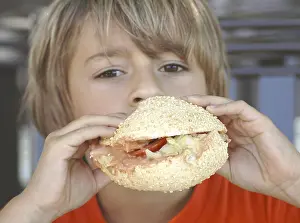 Calorie Rich Foods Imprime: Boy eats burger