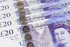 Studio Shot Finance Imprime: British twenty pound notes