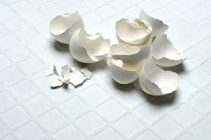 Broken Eggshells Imprime: Broken eggshells on a light-coloured background