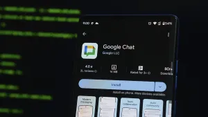 Digital Communication Platform Imprime: Google Chat app screen with coding backdrop