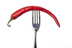 Uninhabited Kitchen Scene Imprime: Chilli on a fork