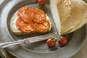 Meat Products Image Imprime: Chorizo on a slice of bread