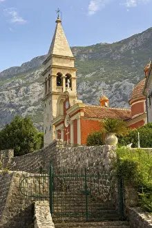 Impresiones de Iglesia de San Eustaquio vista postcard del verano, Dobrota, Kotor Montenegro Montenegro Imprime: Iglesia de San Eustaquio vista postcard del verano.
