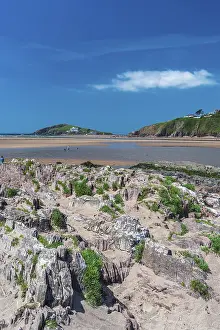Kingsbridge Imprime: Acantilados y rocas en la playa de Bantham.