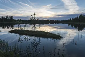 Impresiones de Reflejo en la nube de un lago forestal, Norrbotten, Laplandia, Suecia, julio 2017 Lago Imprime: Reflejo en la nube de un lago forestal.