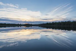 Impresiones de Reflejo de nube en un lago forestal, Norrbotten, Lapponia, Suecia, julio 2017 Lago Imprime: Reflejo en la nube de un lago forestal.