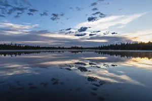 Impresiones de Reflejo de nube en un lago forestal, Norrbotten, Laponia, Suecia, julio 2017 Lago Imprime: Reflejo en la nube de un lago forestal.
