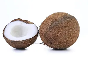 Bright Studio Shot Imprime: Coconut and slice on a white background