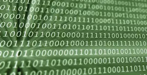 Cyber Crime Protection Imprime: Colorful digital binary data digits and streaming binary code background with light beams